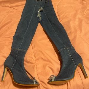 Denim Blue Thigh High Boots